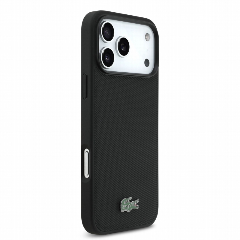 Lacoste PVC Iconic Petit Pique fém logós MagSafe hátsó tok iPhone 18 Pro Max-hoz, fekete