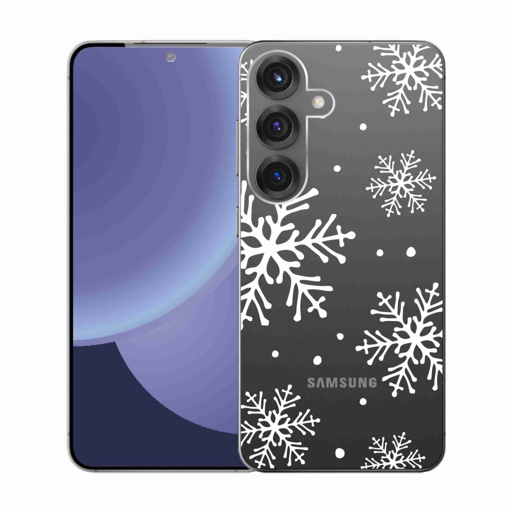 Zselés borítás mmCase Samsung Galaxy S25 készülékhez - fehér pelyhek átlátszó háttéren