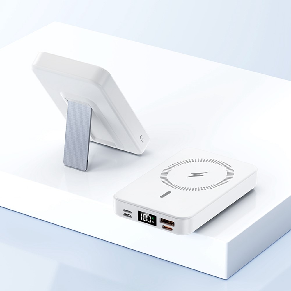 ZKD-03 magnetická powerbanka 10000 mAh 15W so stojanom - biela