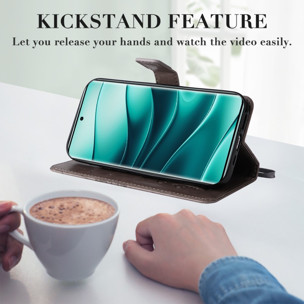 Nagy pillangó könyv tok a Xiaomi Redmi Note 14 Pro 5G/Poco X7 5G/Note 14 Pro+ 5G számára - szürke