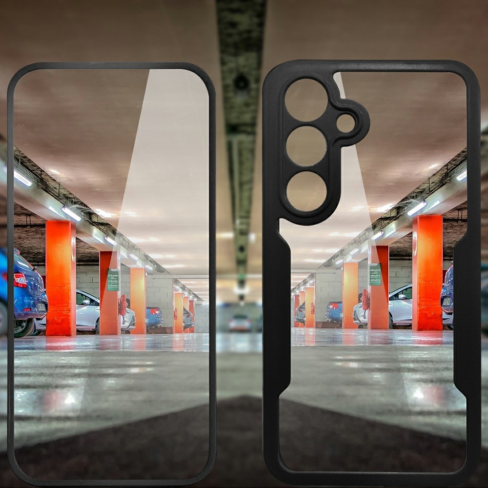 Akril zselés tok Samsung Galaxy S25 FE képernyővédő keretével - fekete