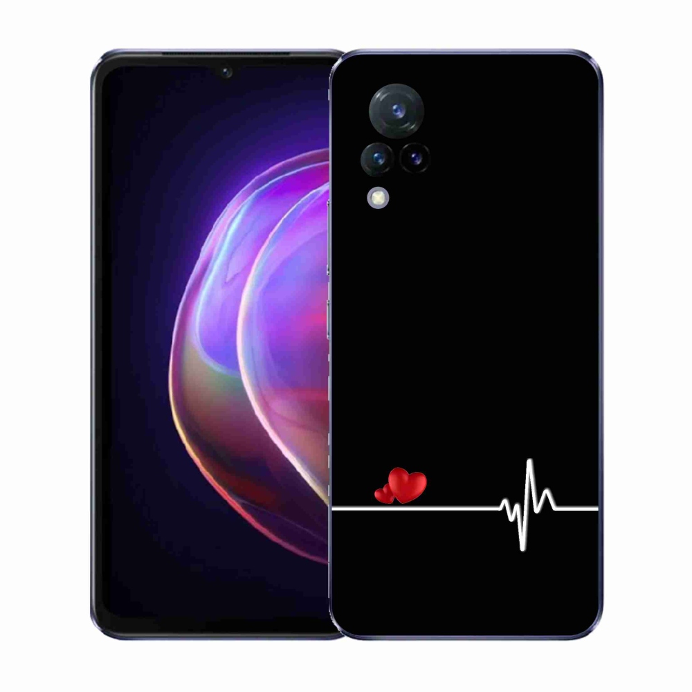 Gél borító mmCase a Vivo V21 4G/5G-n - szív és szívverés fekete háttérrel