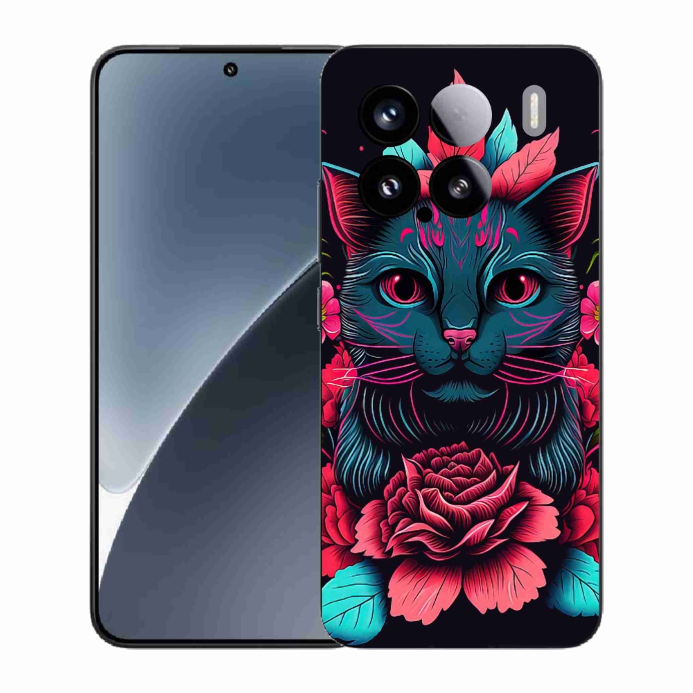 Gél borító mmCase a Xiaomi 15-hez - virágok és macska