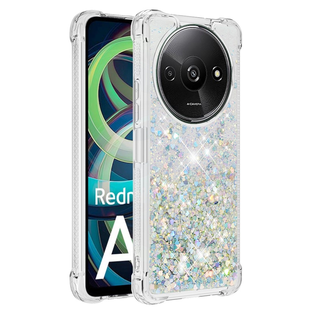 Glitter zselés homokóra tok Xiaomi Redmi A3-hoz - ezüst/szív