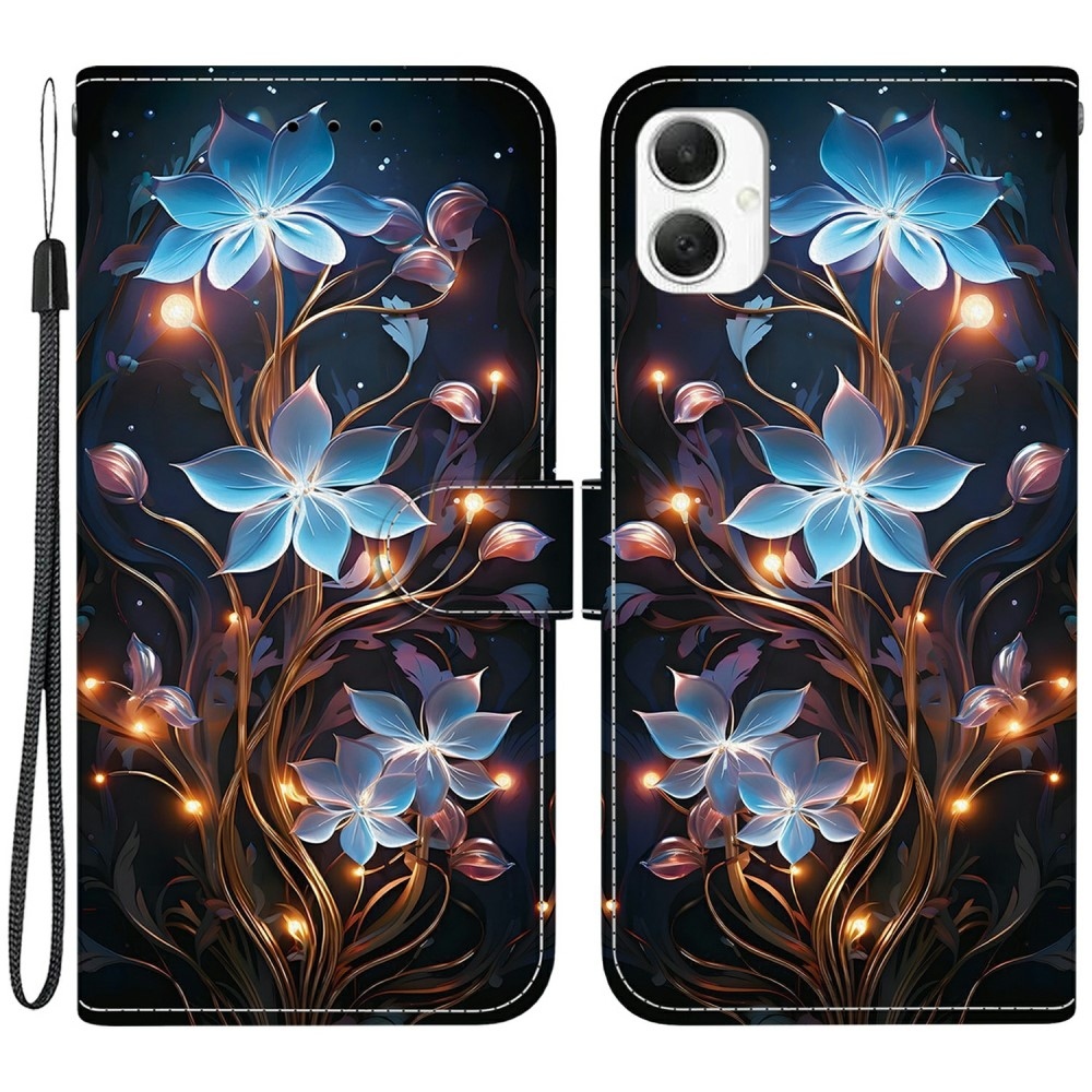 Sokoldalú könyvtáska Samsung Galaxy A06 4G - kék virágokhoz