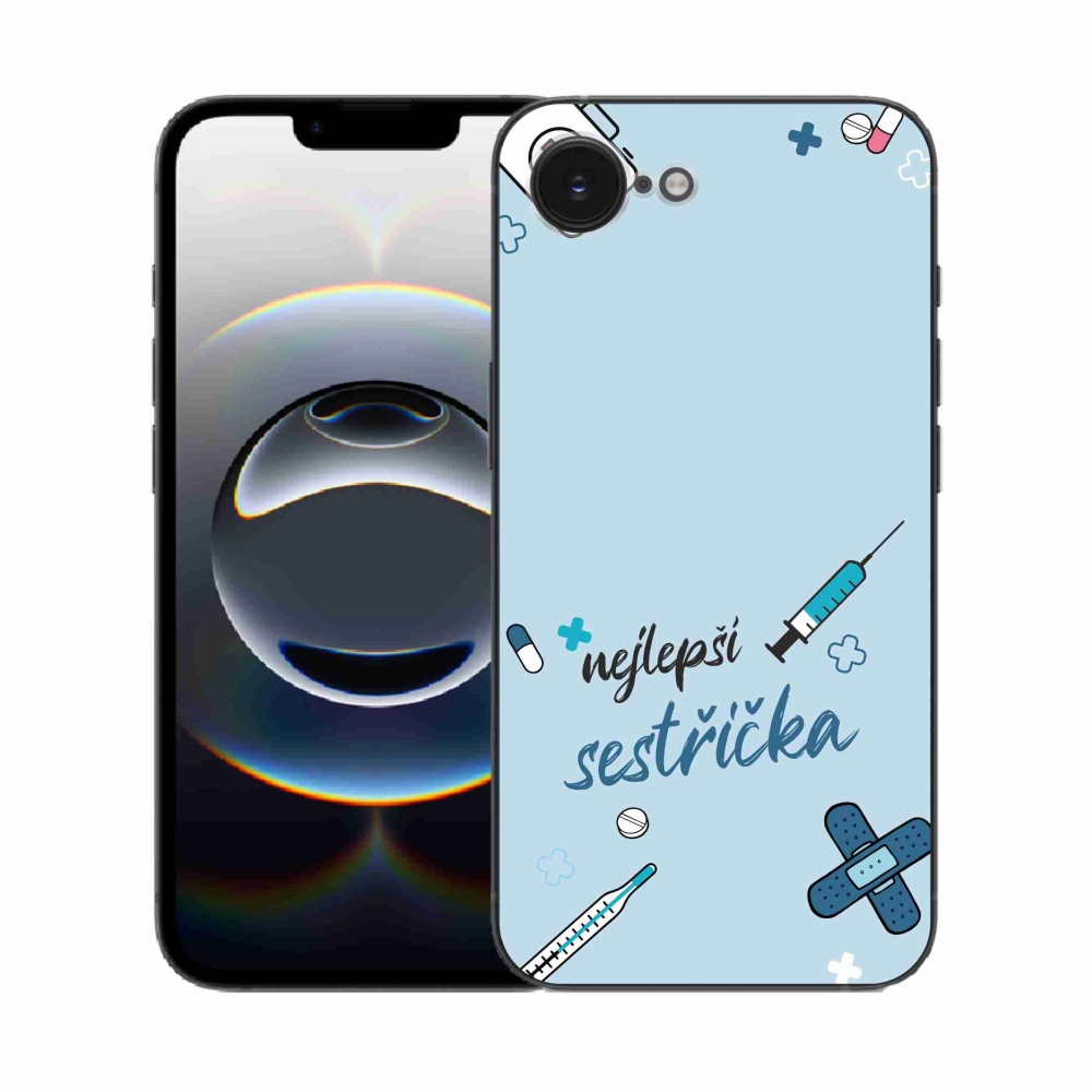 Gél borító mmCase iPhone 16e készülékhez - legjobb kishúg kék háttérrel