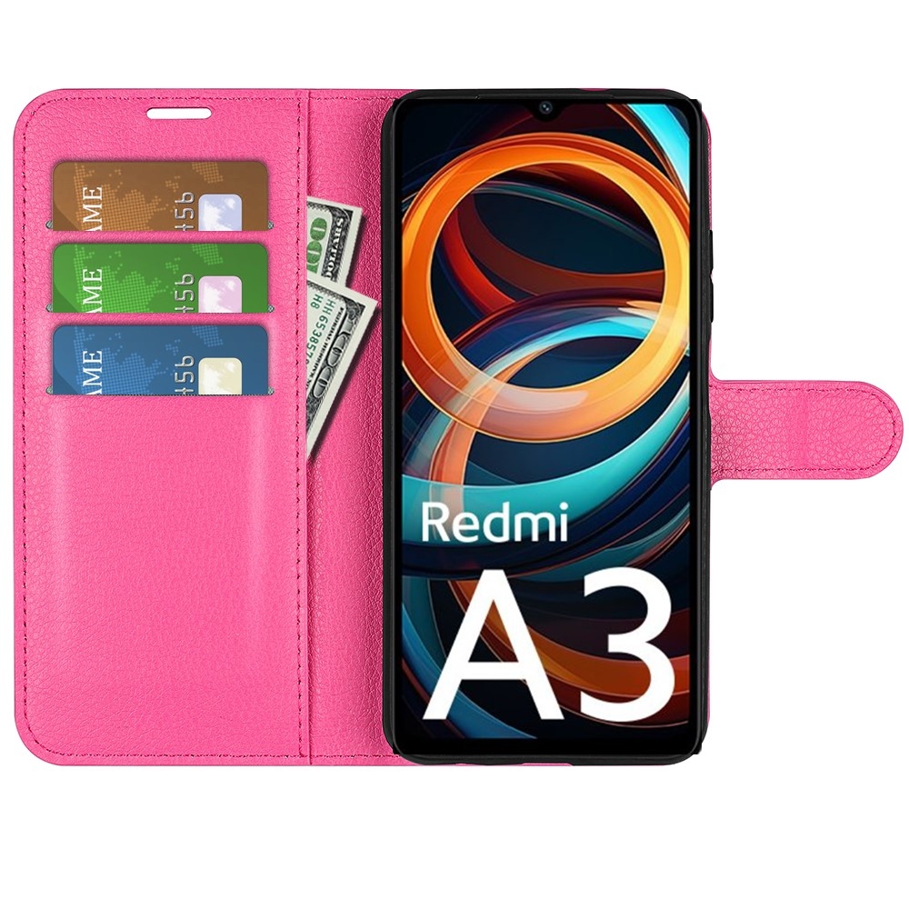 Litchi könyv tok Xiaomi Redmi A3-hoz - rózsaszínű