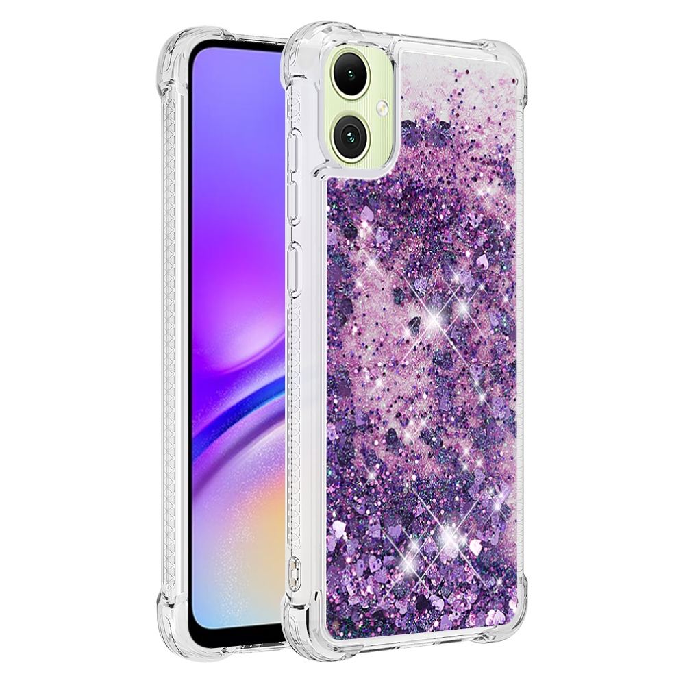Glitter homokóra zselés tok Samsung Galaxy A07 4G - sötétlila/szívek