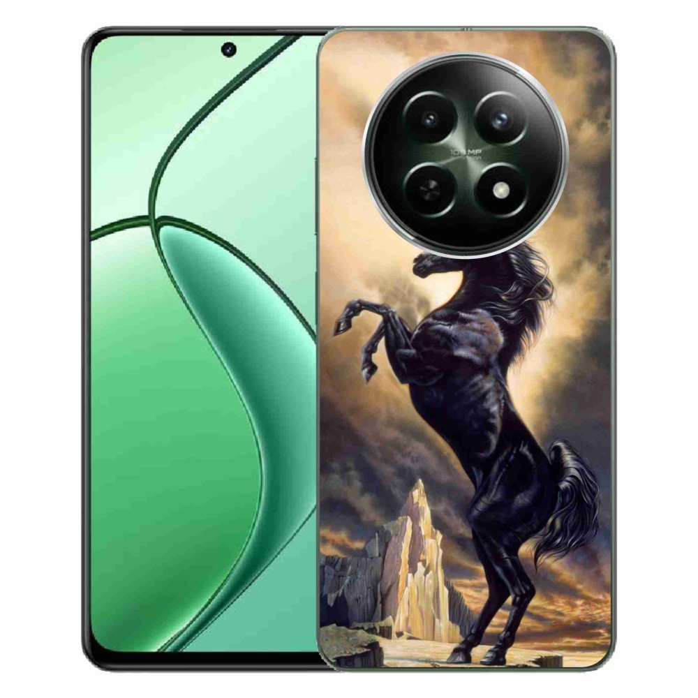Gél borítás mmCase a Realme 12 5G/12x 5G készülékhez - fekete rajzfilm ló