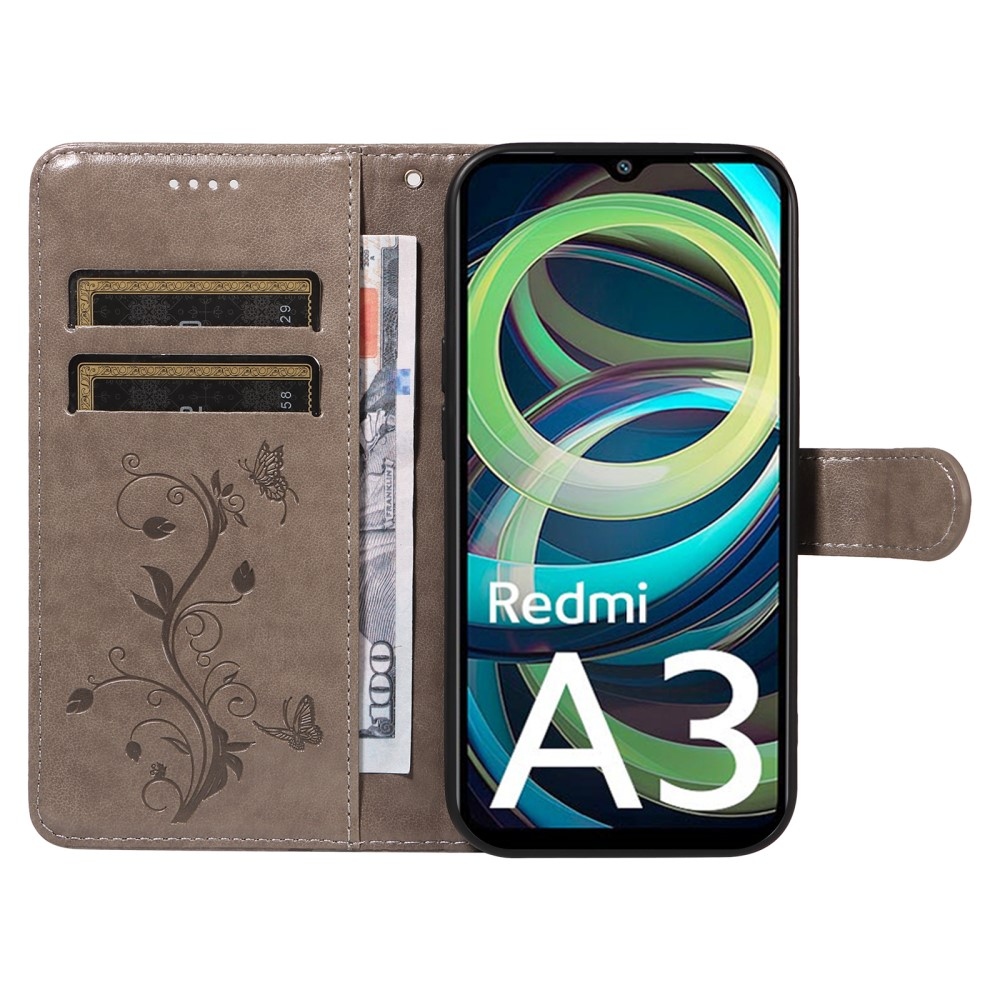 Virágok könyv tok Xiaomi Redmi A3-hoz - szürke