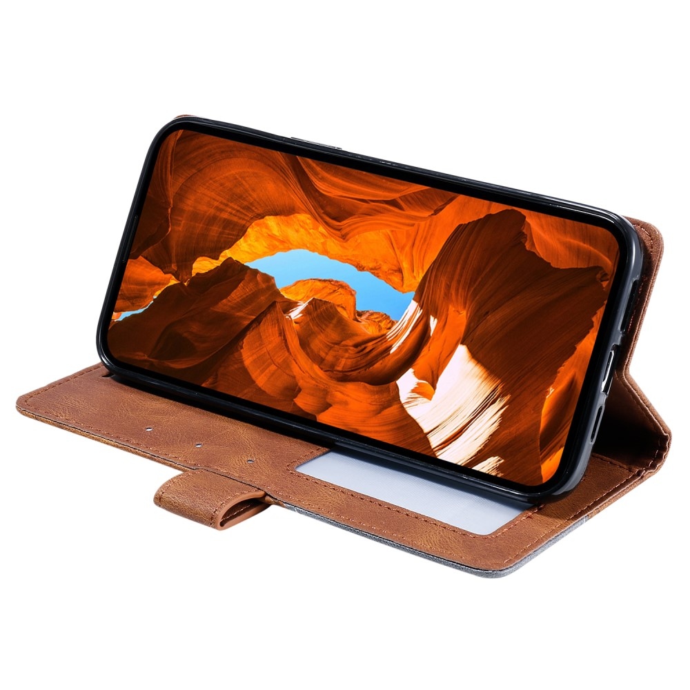 Vonalas könyvtáska Xiaomi Redmi Note 14 Pro 5G/Poco X7 5G/Note 14 Pro+ 5G - barna