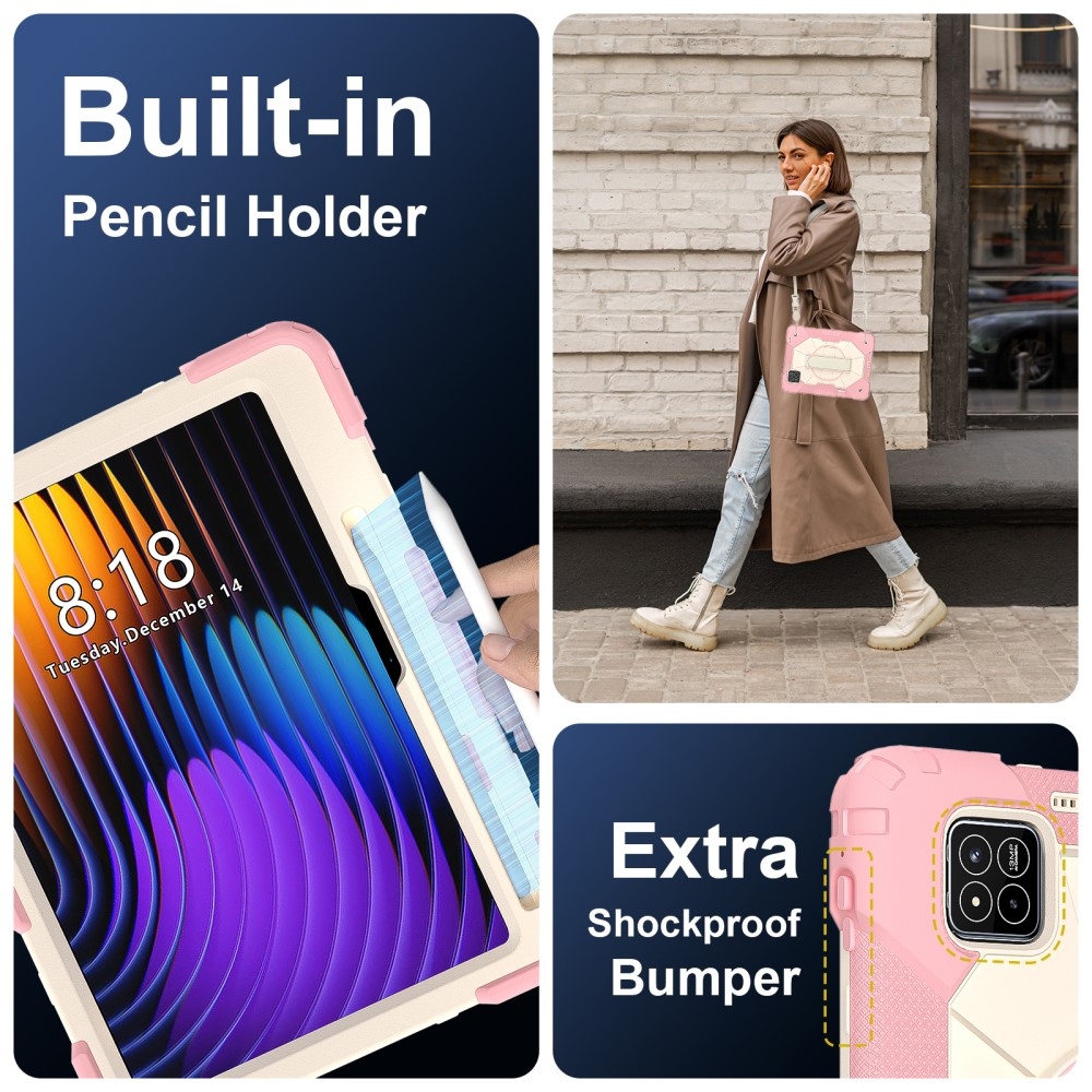 Strapabíró huzat kéztartóval és vállpánttal Xiaomi Pad 7/7 Pro készülékhez - rózsaarany színben