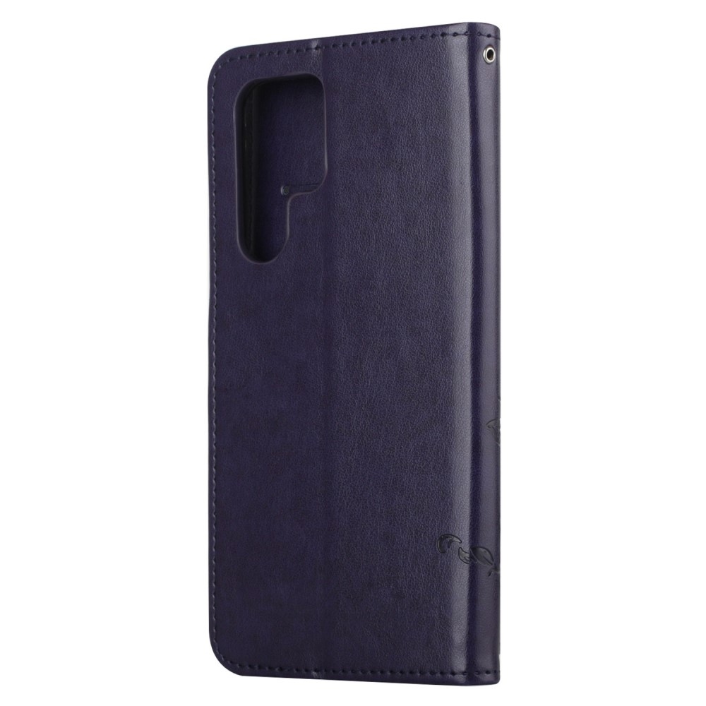 Virágos könyv tok Samsung Galaxy S24 Ultra készülékhez - sötét lila