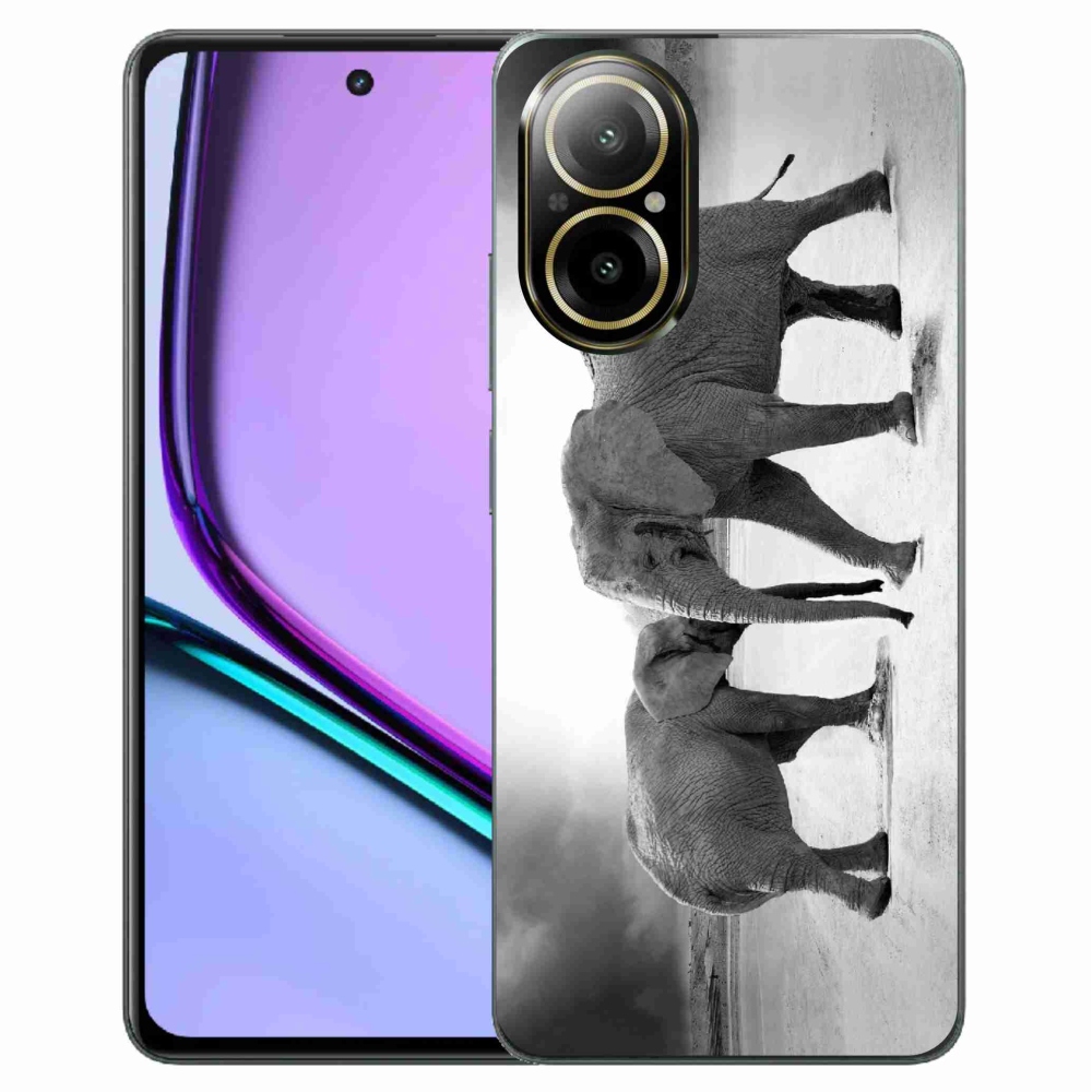 Gél borító mmCase a Realme C67 készülékhez - fekete és fehér elefántok