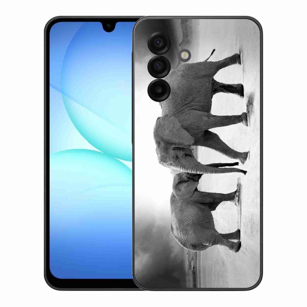 Zselés borítás mmCase Samsung Galaxy A17 4G/5G - fekete és fehér elefántokhoz