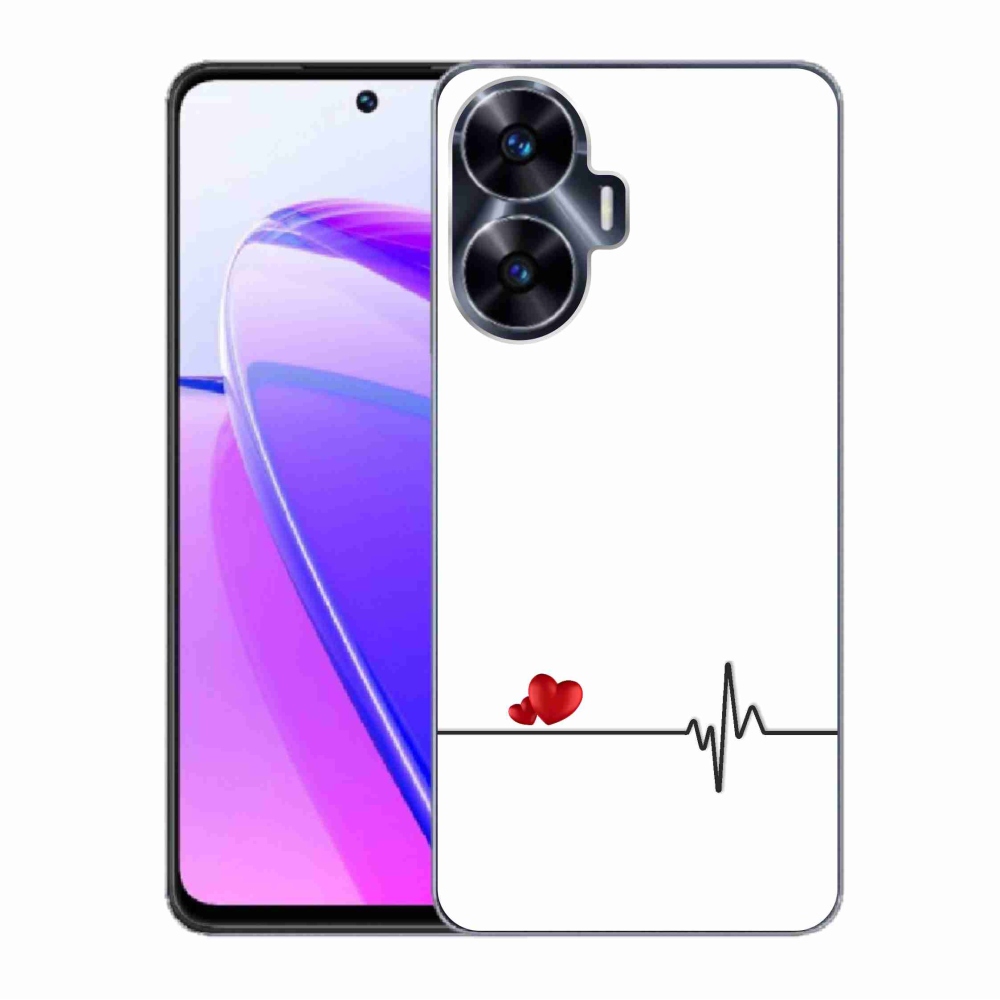Gél borító mmCase a Realme C55 készülékre - szív és szívverés fehér háttérrel