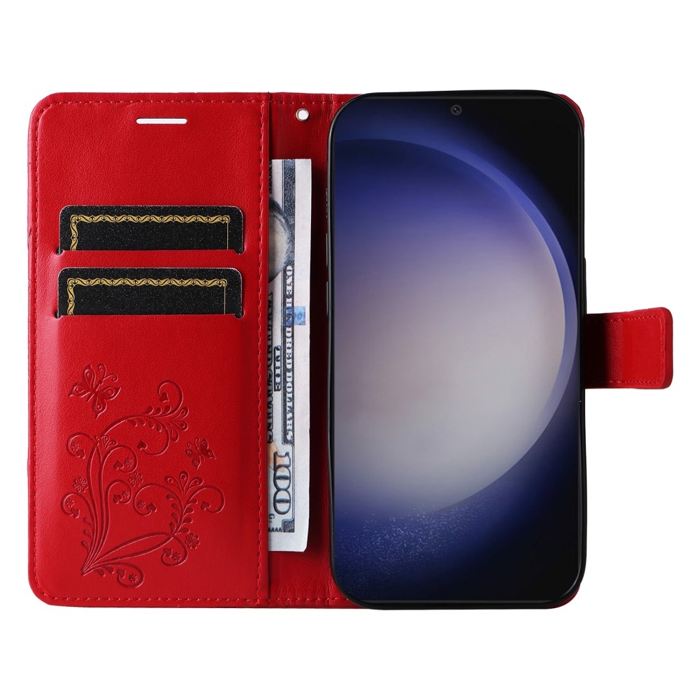 Nagy pillangó könyv tok Samsung Galaxy S25 készülékhez - piros