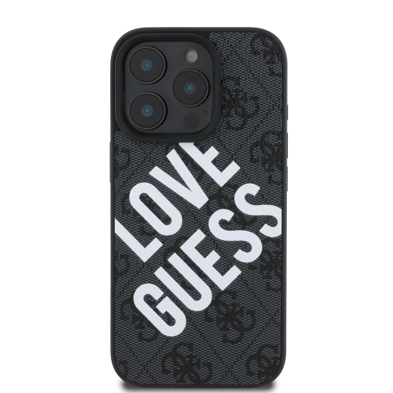 Guess PU bőr 4G Big Love Logo MagSafe hátlap az iPhone 16 Pro-hoz Fekete