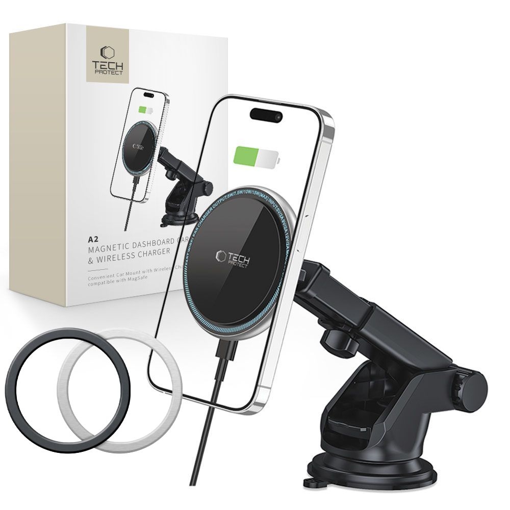 Tech-Protect A2 Dash MagSafe 15W mágneses autós töltő - Fekete