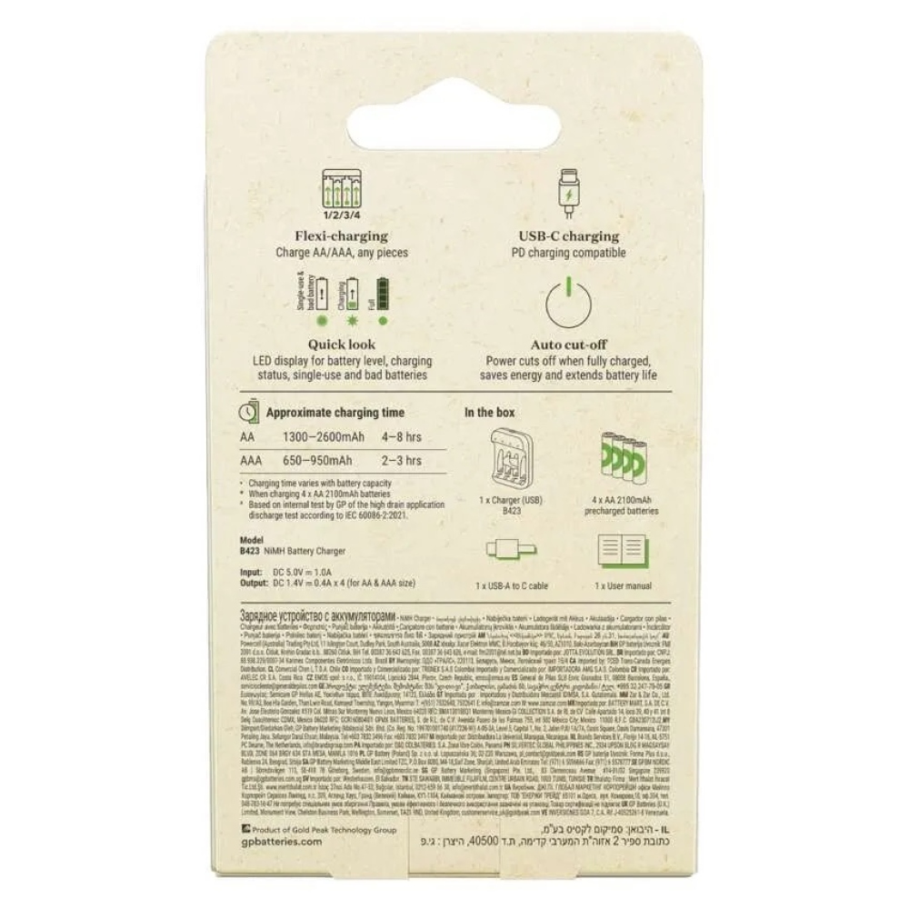 Akkumulátortöltő GP ReCyko B423 + 4×AA GP ReCyko 2100 mAh