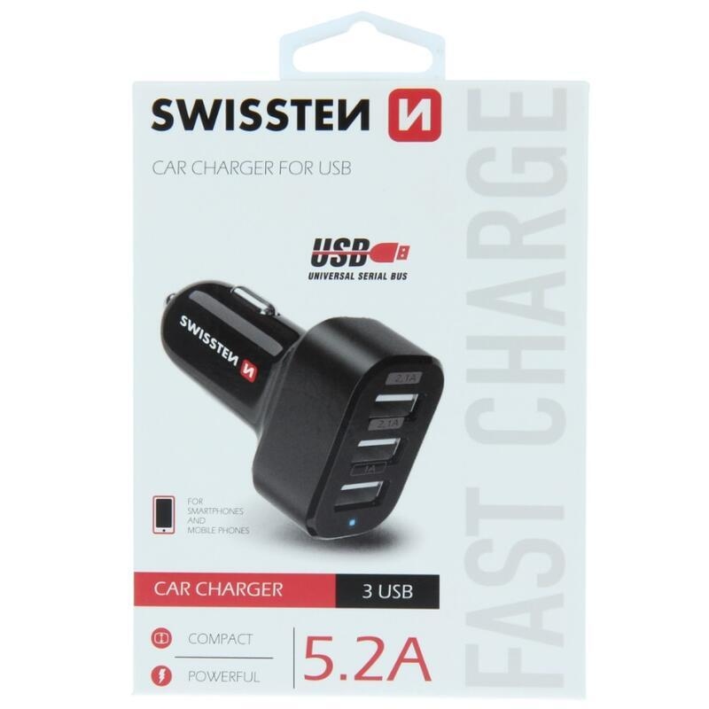 Swissten CL 3x USB 5.2A Power autós töltő - Fekete