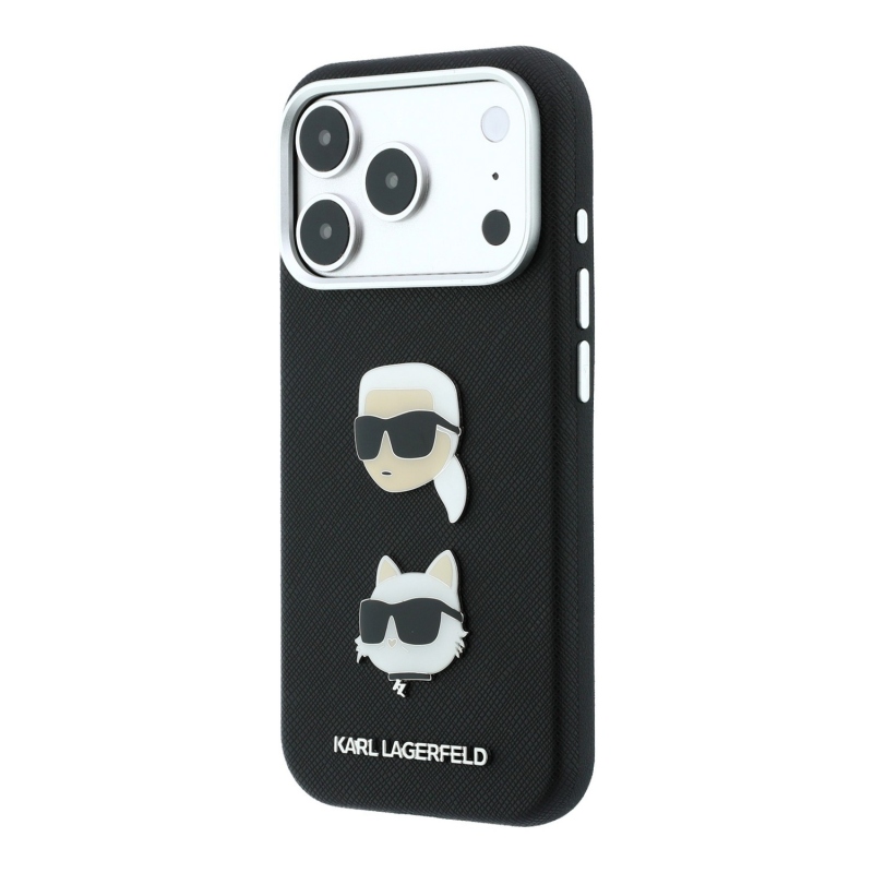 Karl Lagerfeld PU Semi Wrap Saffiano K&CH Heads hátsó tok iPhone 18 Pro-hoz, fekete
