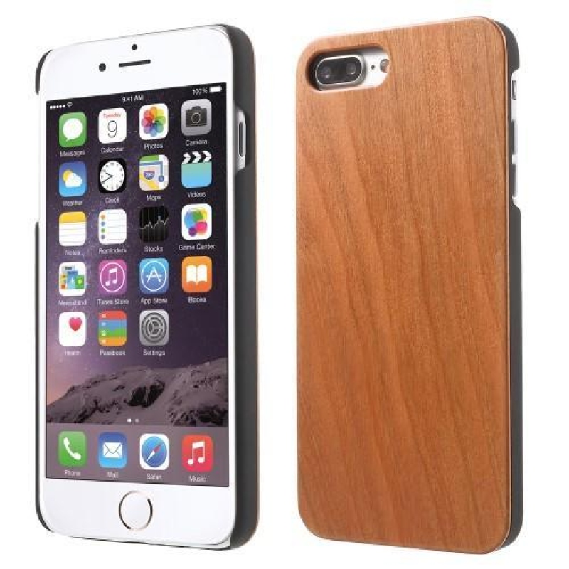 Természetes műanyag tok fa hátlappal iPhone 7 Plus és iPhone 8 Plus készülékhez - barna színű