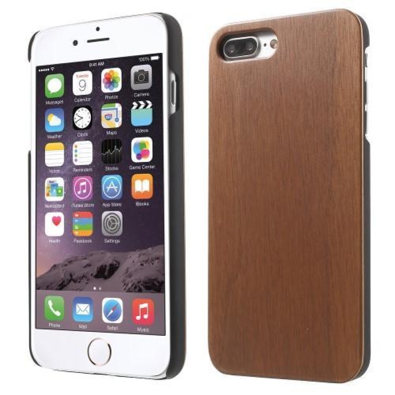 Természetes műanyag tok fa hátlappal iPhone 7 Plus és iPhone 8 Plus készülékhez - sötétbarna színben