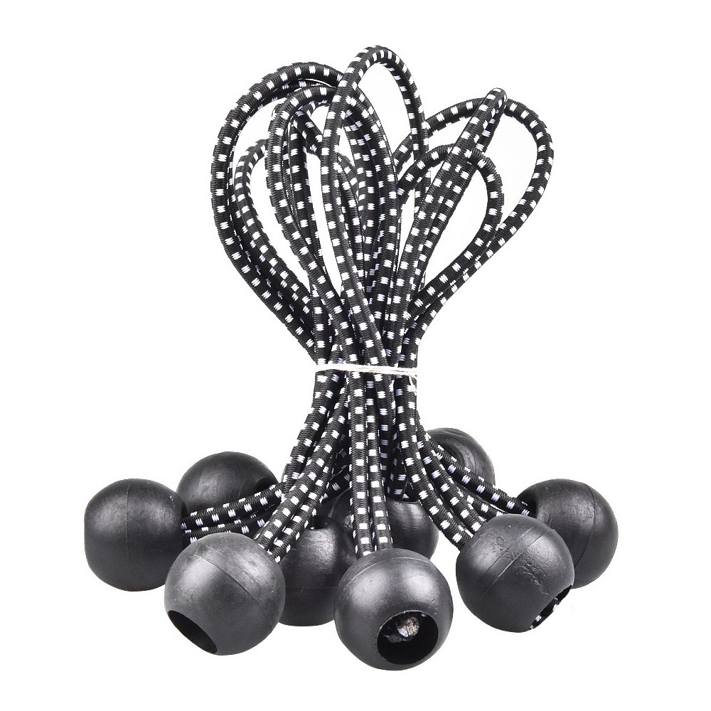 Feszítő gumizsinór műanyag golyóval sátrakhoz és ponyvákhoz 15,5 cm (10 db) - fekete/fehér