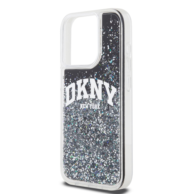DKNY Liquid Glitter Arch Logo hátlap iPhone 15 Pro Fekete