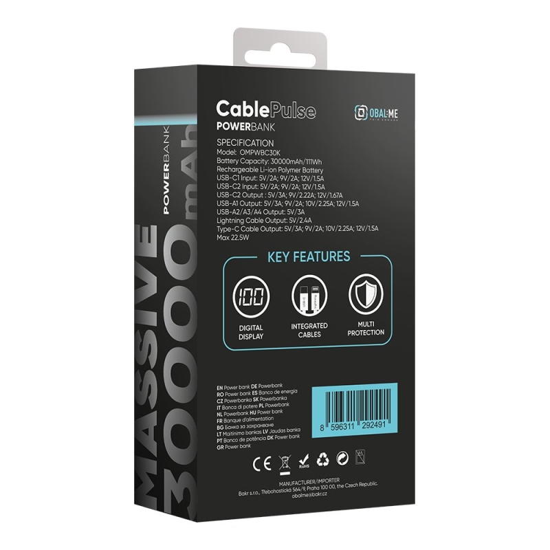 CSOMAGOLÁS: ME CablePulse Powerbank 30000mAh 22,5W Fekete