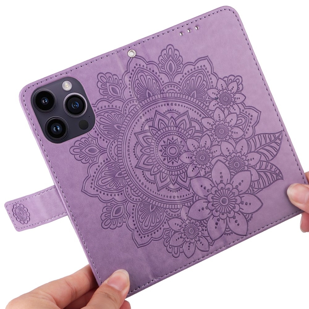 Mandala könyvtáska iPhone 15 Pro készülékhez - lila