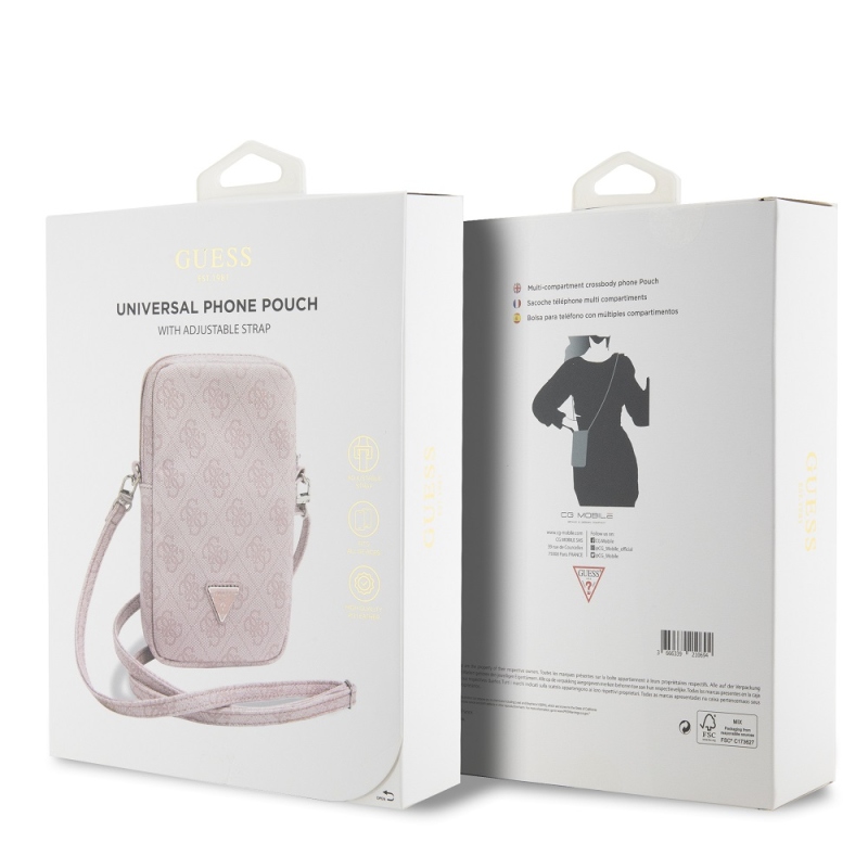 Guess PU 4G háromszög logós telefonos táska cipzárral rózsaszínű