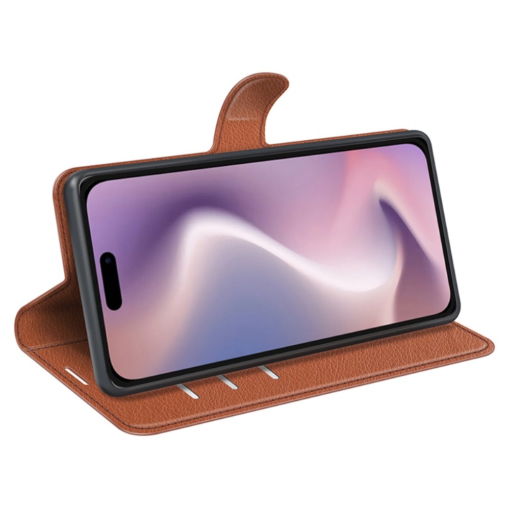 Litchi könyvtáska iPhone 16 Pro készülékhez - barna