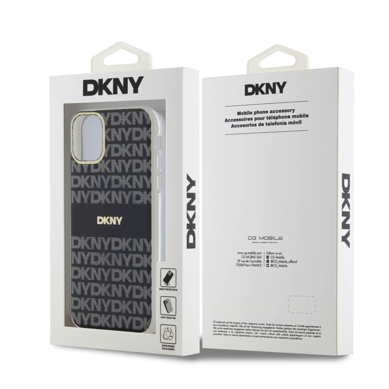 DKNY PC/TPU ismétlődő mintás tonális csíkos Magsafe hátlap iPhone 11-hez Fekete