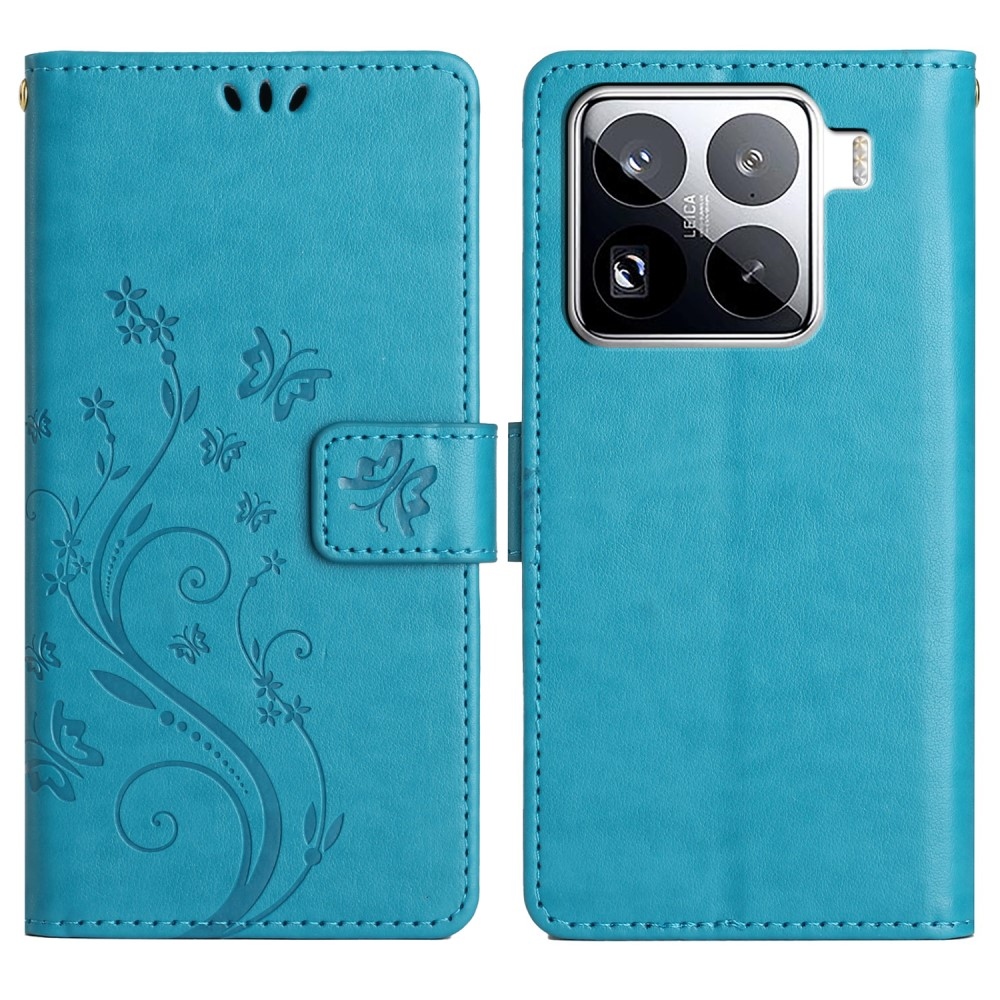 Virágok könyv tok Xiaomi 15 Pro-hoz - kék