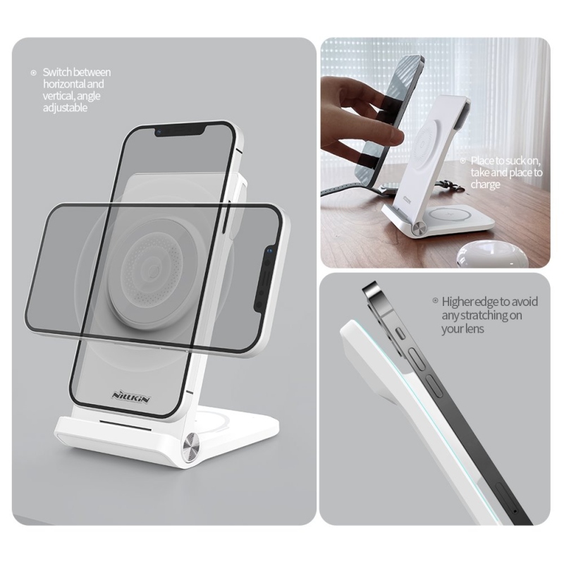 Nillkin PowerTrio 3in1 MagSafe vezeték nélküli töltő Samsung Watch-hoz Fehér