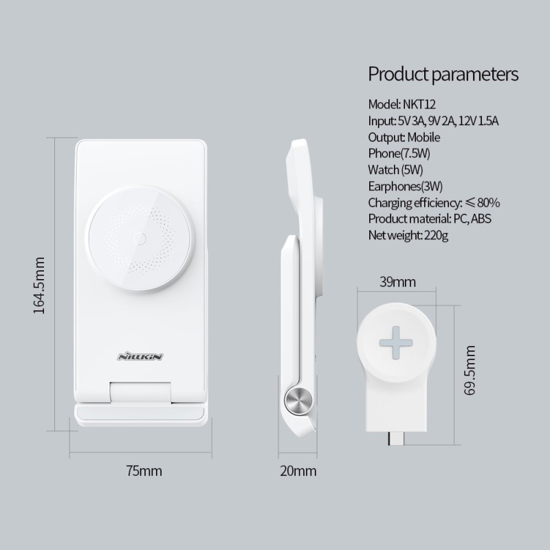 Nillkin PowerTrio 3in1 MagSafe vezeték nélküli töltő Samsung Watch-hoz Fehér