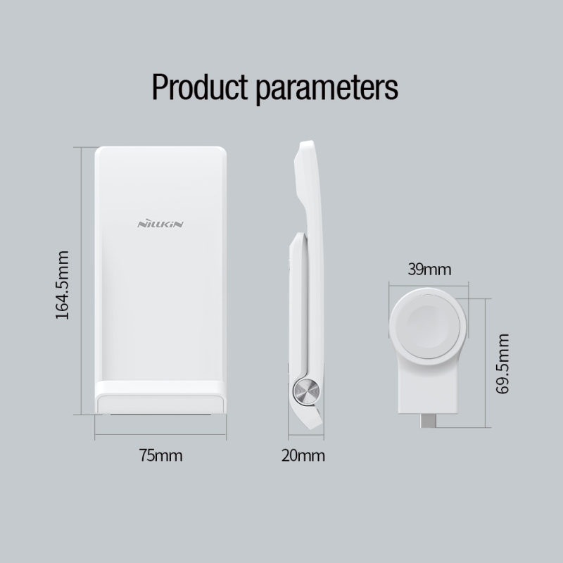 Nillkin PowerTrio 3in1 vezeték nélküli töltő az Apple Watch-hoz Fehér (MFI)