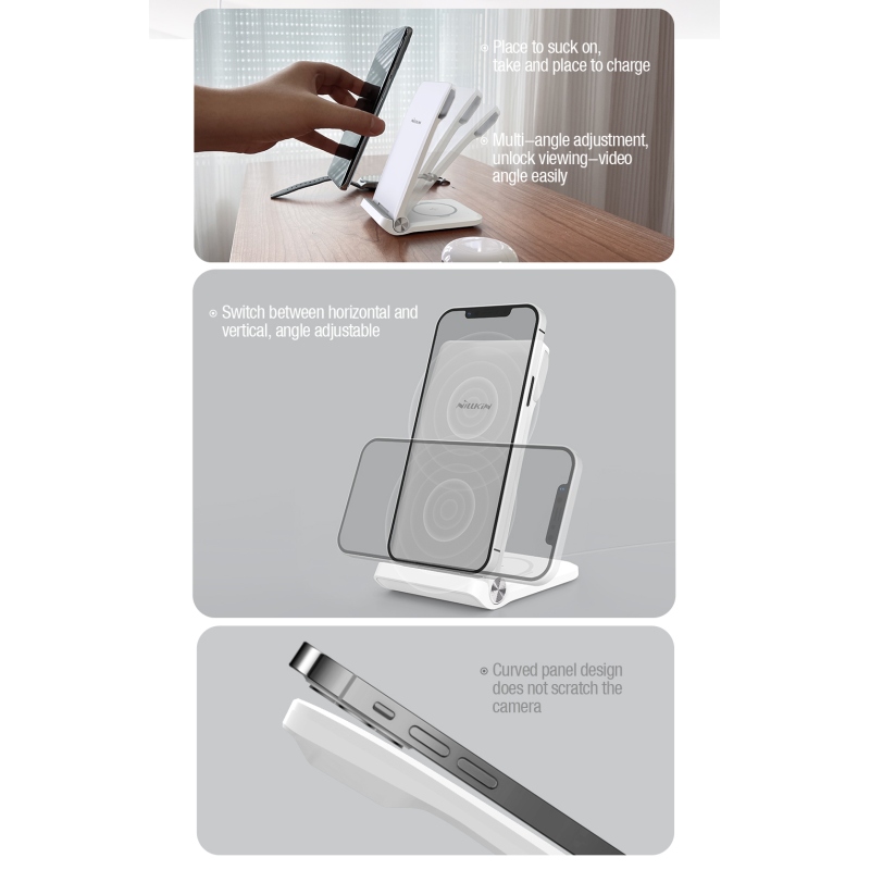 Nillkin PowerTrio 3in1 vezeték nélküli töltő az Apple Watch-hoz Fehér (MFI)