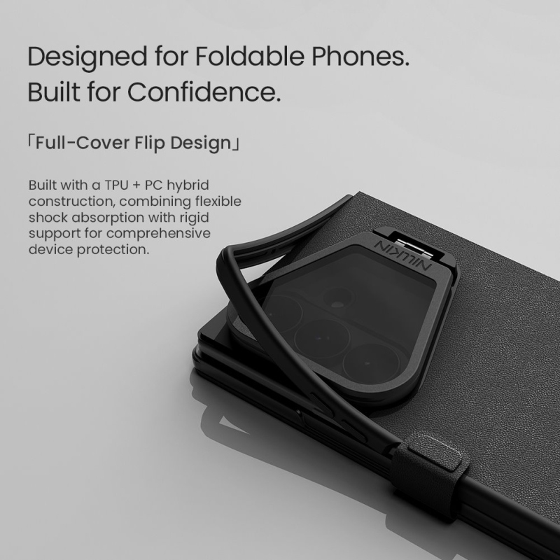 Nillkin Qin Book Prop szilikon-bőr mágneses tok a Samsung Galaxy Z Fold 8-hoz, Ultra Black