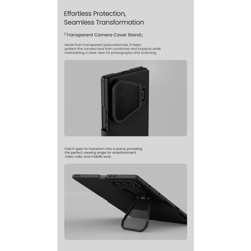 Nillkin Qin Book Prop szilikon-bőr mágneses tok a Samsung Galaxy Z Fold 8-hoz, Ultra Black