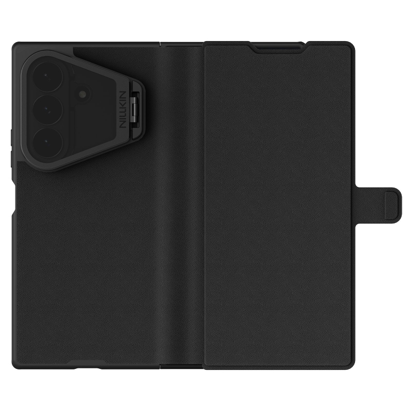 Nillkin Qin Book Prop szilikon-bőr mágneses tok a Samsung Galaxy Z Fold 8-hoz, Ultra Black