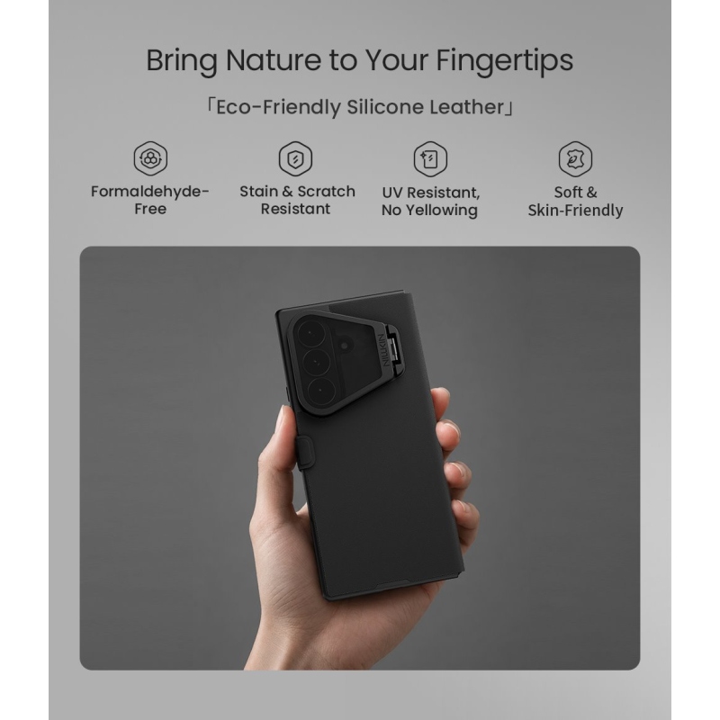 Nillkin Qin Book Prop szilikon-bőr mágneses tok a Samsung Galaxy Z Fold 8-hoz, Ultra Black