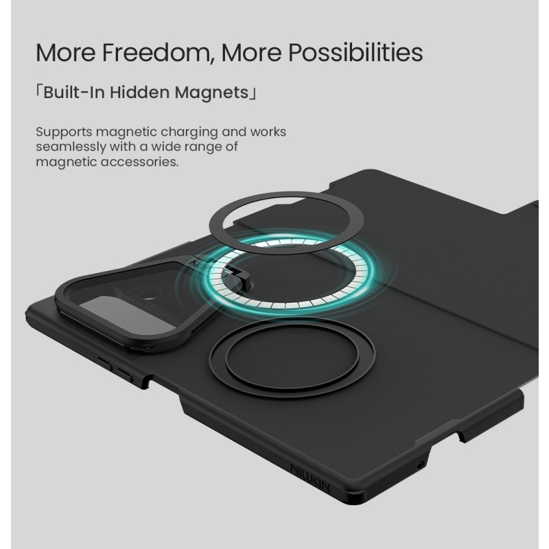 Nillkin Qin Book Prop szilikon-bőr mágneses tok a Samsung Galaxy Z Fold 8-hoz, Ultra Black