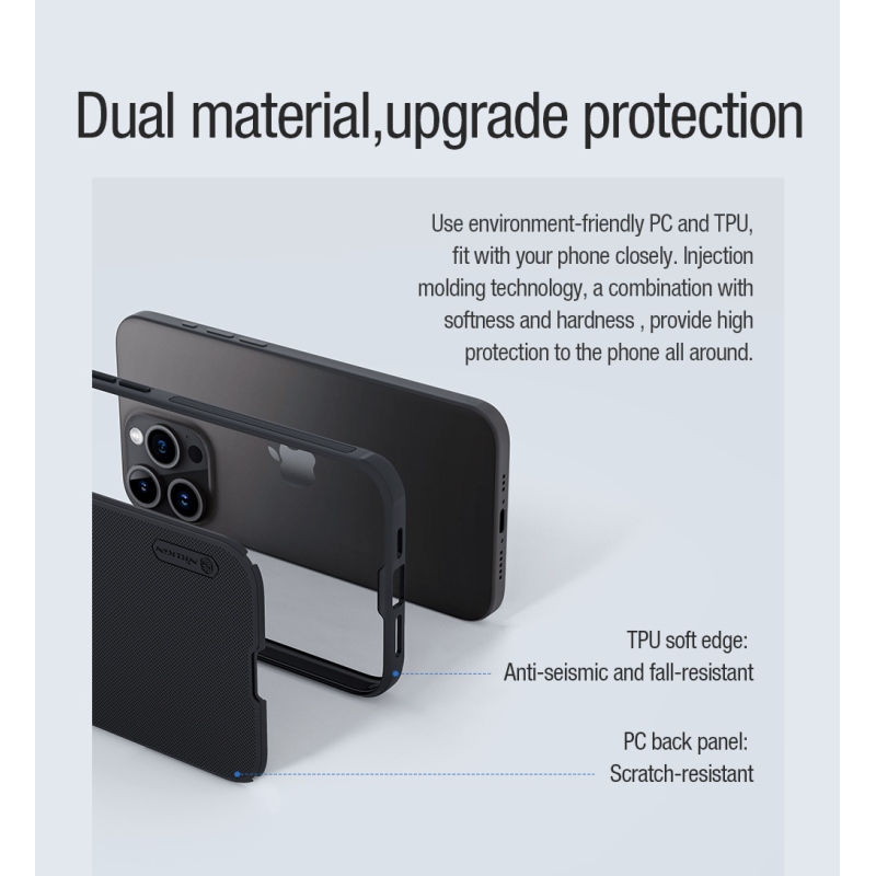 Nillkin Super Frosted PRO mágneses hátlap az Apple iPhone 15 Pro készülékhez Fekete