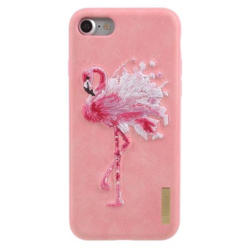 Nimm műanyag tok PU bőr bevonattal iPhone 8 és iPhone 7 készülékhez - flamingó