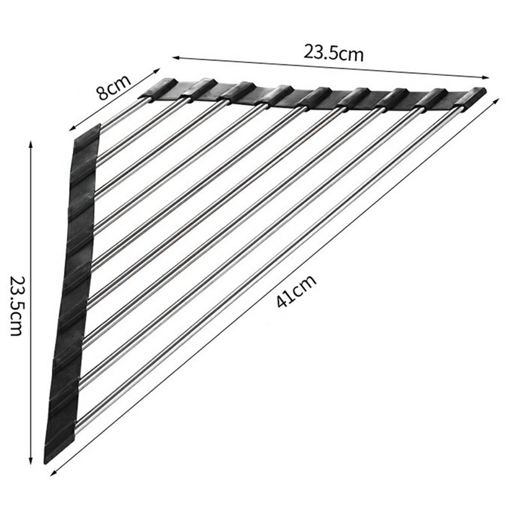 Rozsdamentes acélból készült, gurulós edényszárító a mosogató felett, fekete színben