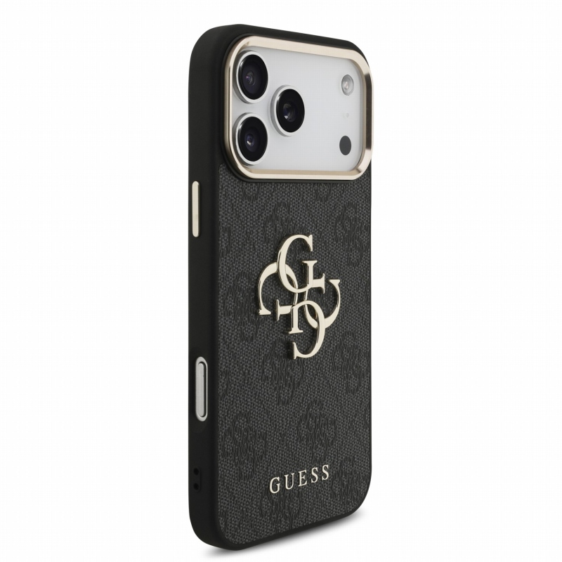 Guess PU 4G fém logós pántos hátlap az iPhone 18 Pro Max-hoz, fekete