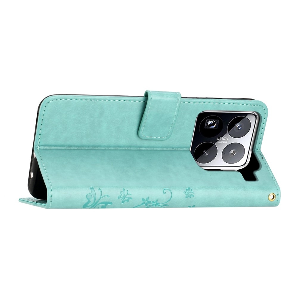 Virágok könyv tok Xiaomi 15 Pro-hoz - teal - teal